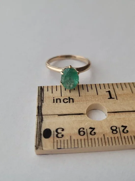 Antique Emerald 10k Gold Victorian Ring Natural Oval May Birthstone Solitaire - Picture 15 of 16